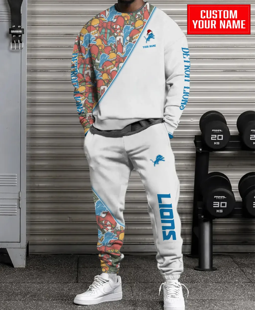 Unisex Detroit Lions Christmas Sweatshirt & Sweatpants Set – White Holiday Outfit