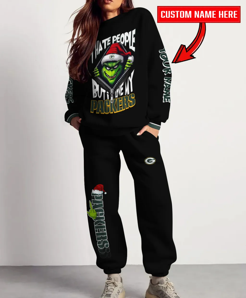 Unisex Green Bay Packers Black Sweatshirt And Sweatpants Christmas Collection