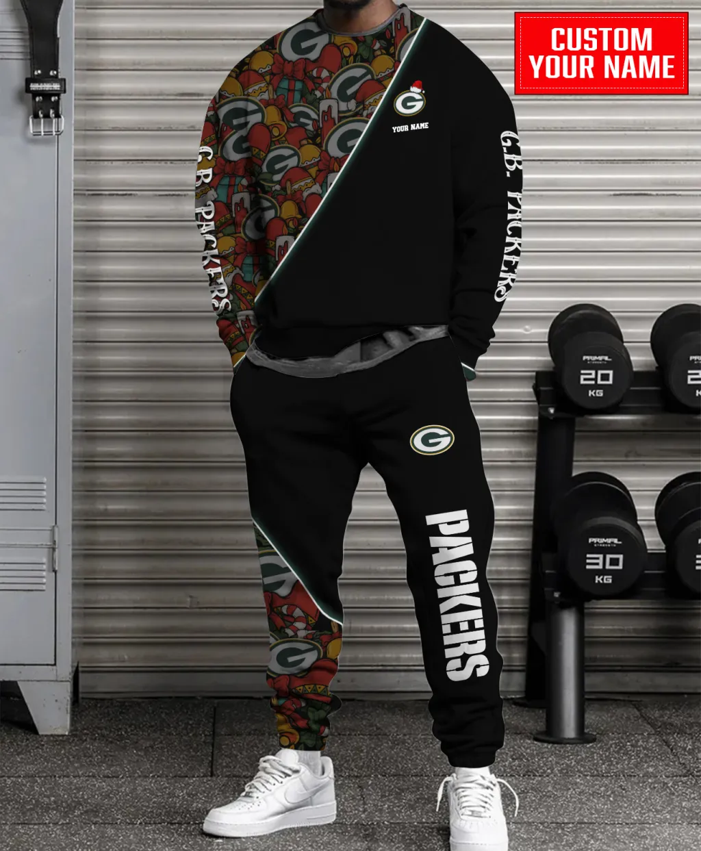 Unisex Green Bay Packers Christmas Sweatshirt And Sweatpants Set – Black