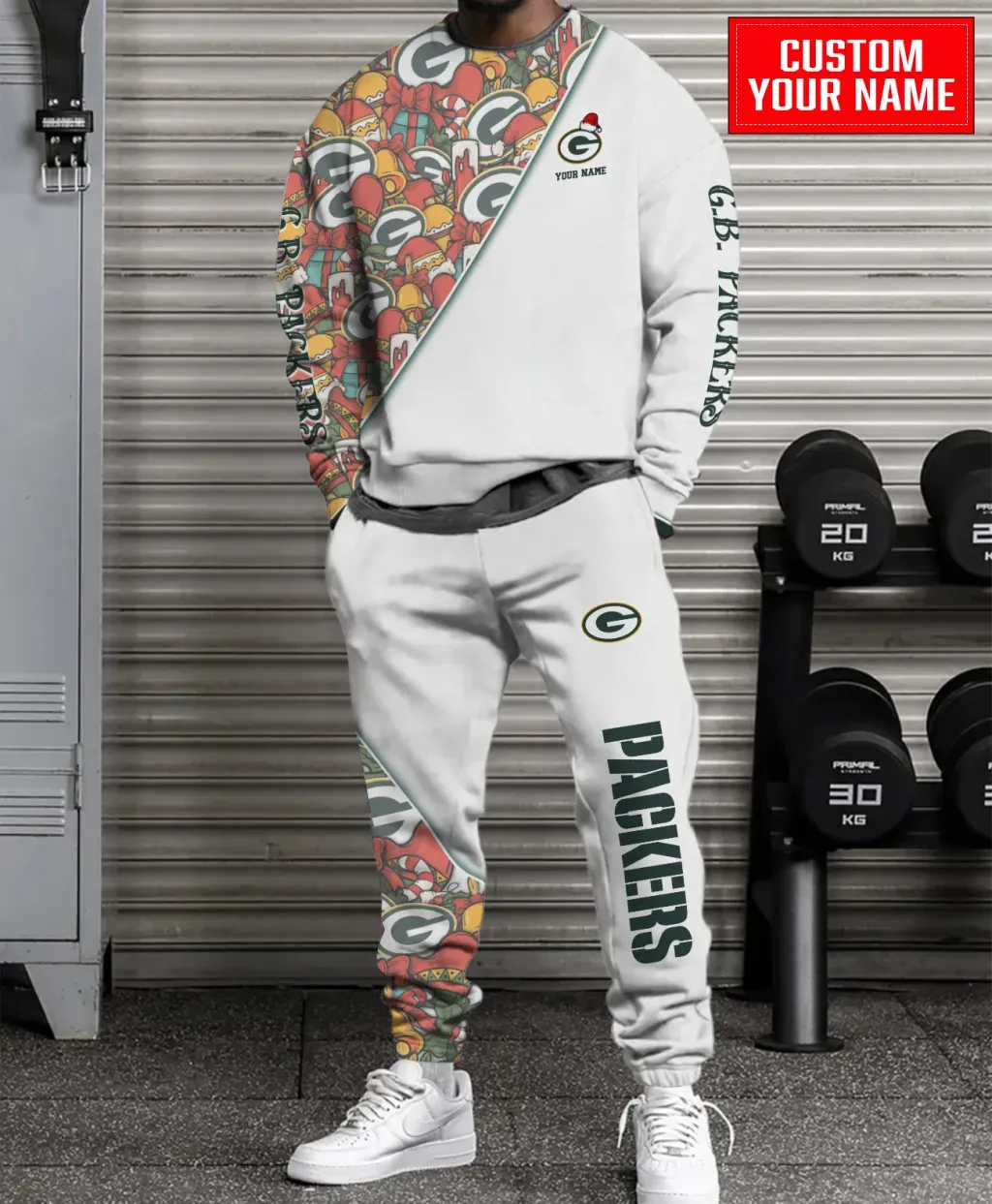 Unisex Green Bay Packers Christmas Sweatshirt And Sweatpants Set – White