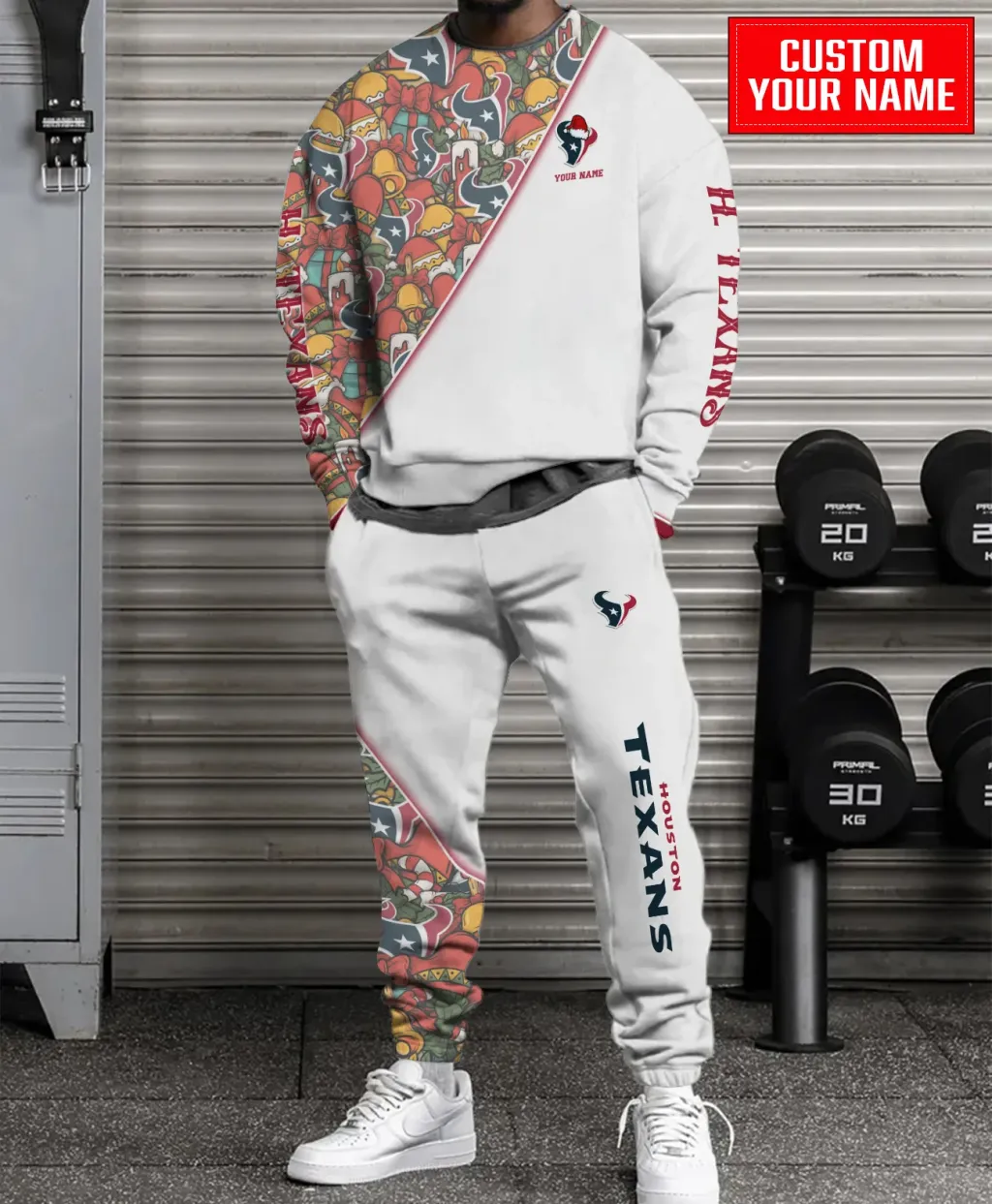 Unisex Houston Texans Christmas Sweatshirt And Sweatpants Set – White Holiday Apparel