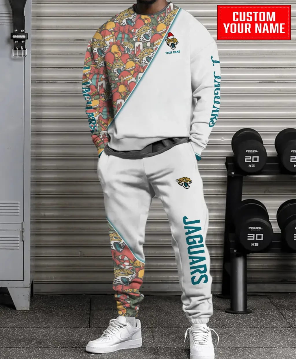 Unisex Jacksonville Jaguars Christmas Sweatshirt & Sweatpants Set – White