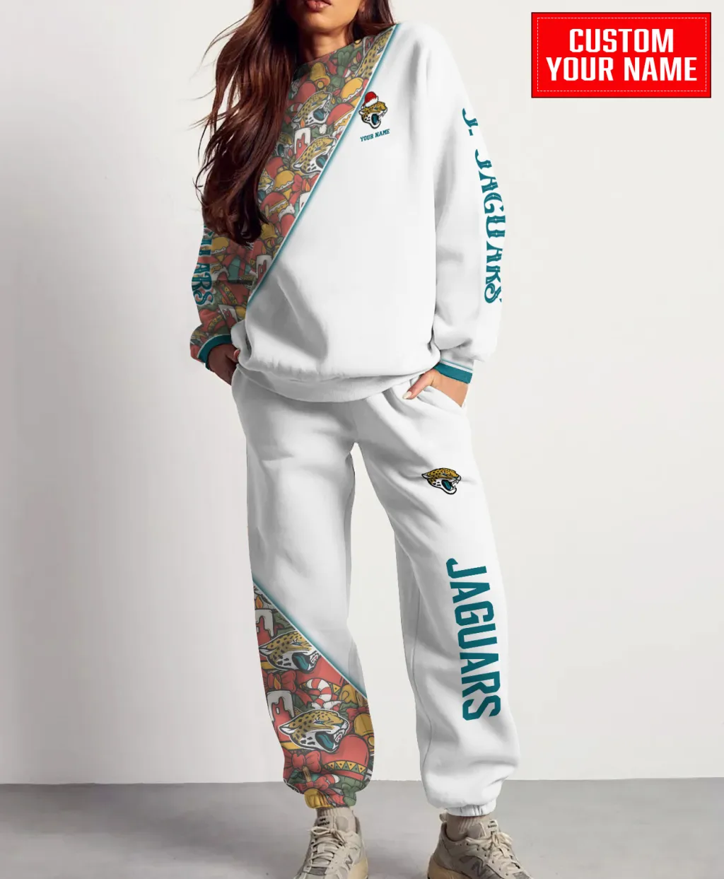 Unisex Jacksonville Jaguars Christmas Sweatshirt & Sweatpants Set – White