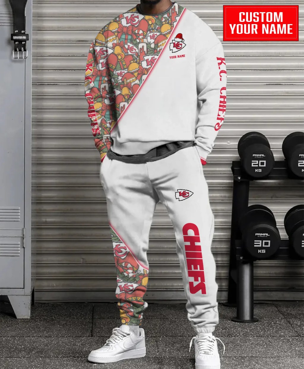 Unisex Kansas City Chiefs Christmas Sweatshirt And Sweatpants Set – White