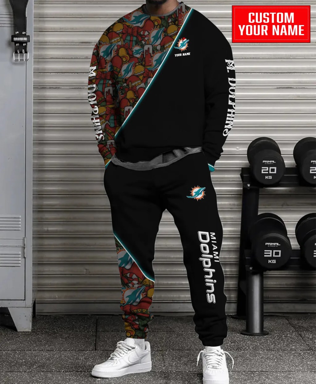 Unisex Miami Dolphins Christmas Sweatshirt And Sweatpants Set – Black