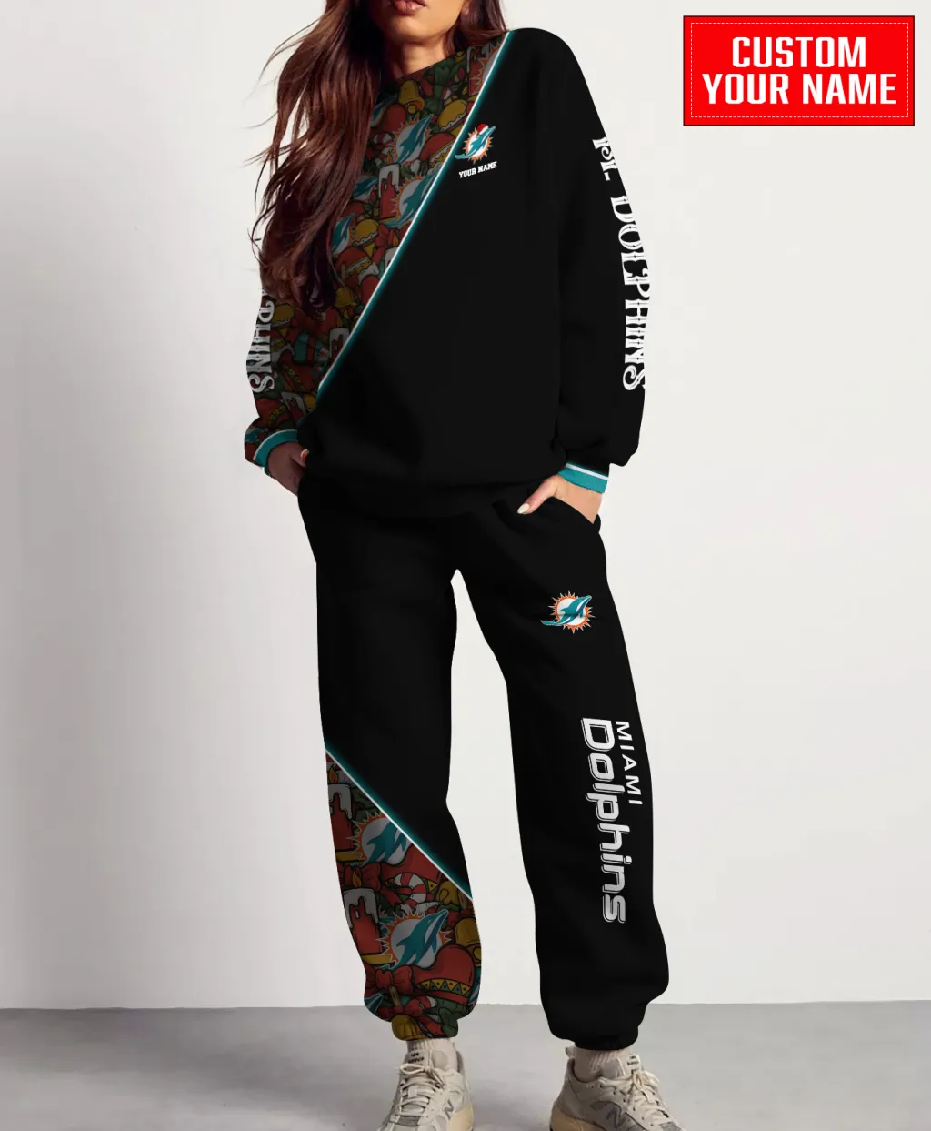 Unisex Miami Dolphins Christmas Sweatshirt And Sweatpants Set – Black