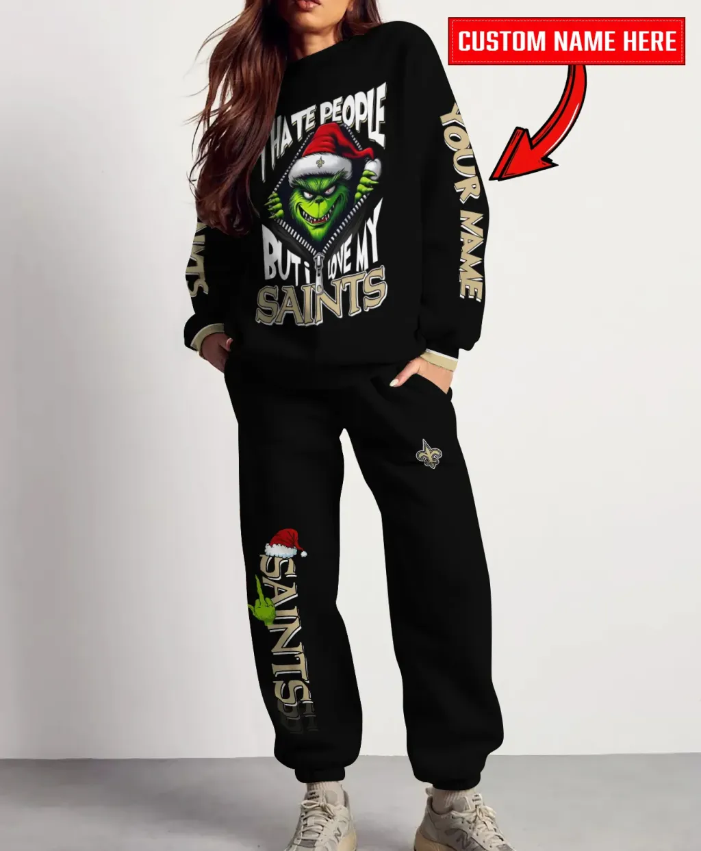 Unisex New Orleans Saints Black Christmas Sweatshirt And Sweatpants Set Collection