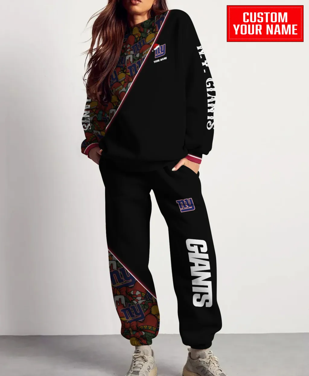 Unisex New York Giants Christmas Pattern Black Sweatshirt And Sweatpants Set