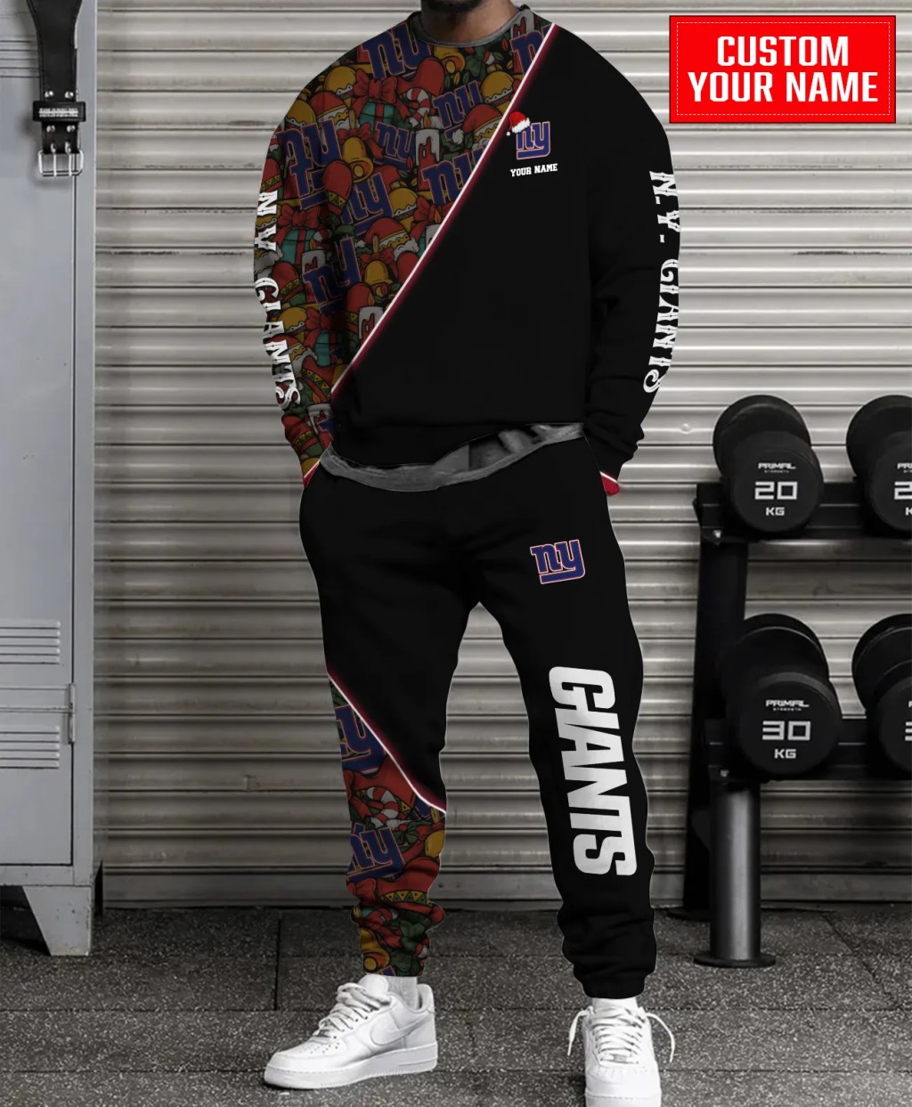 Unisex New York Giants Christmas Pattern Black Sweatshirt And Sweatpants Set