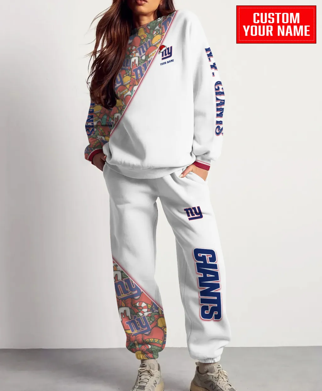 Unisex New York Giants Christmas Sweatshirt And Sweatpants Set – White