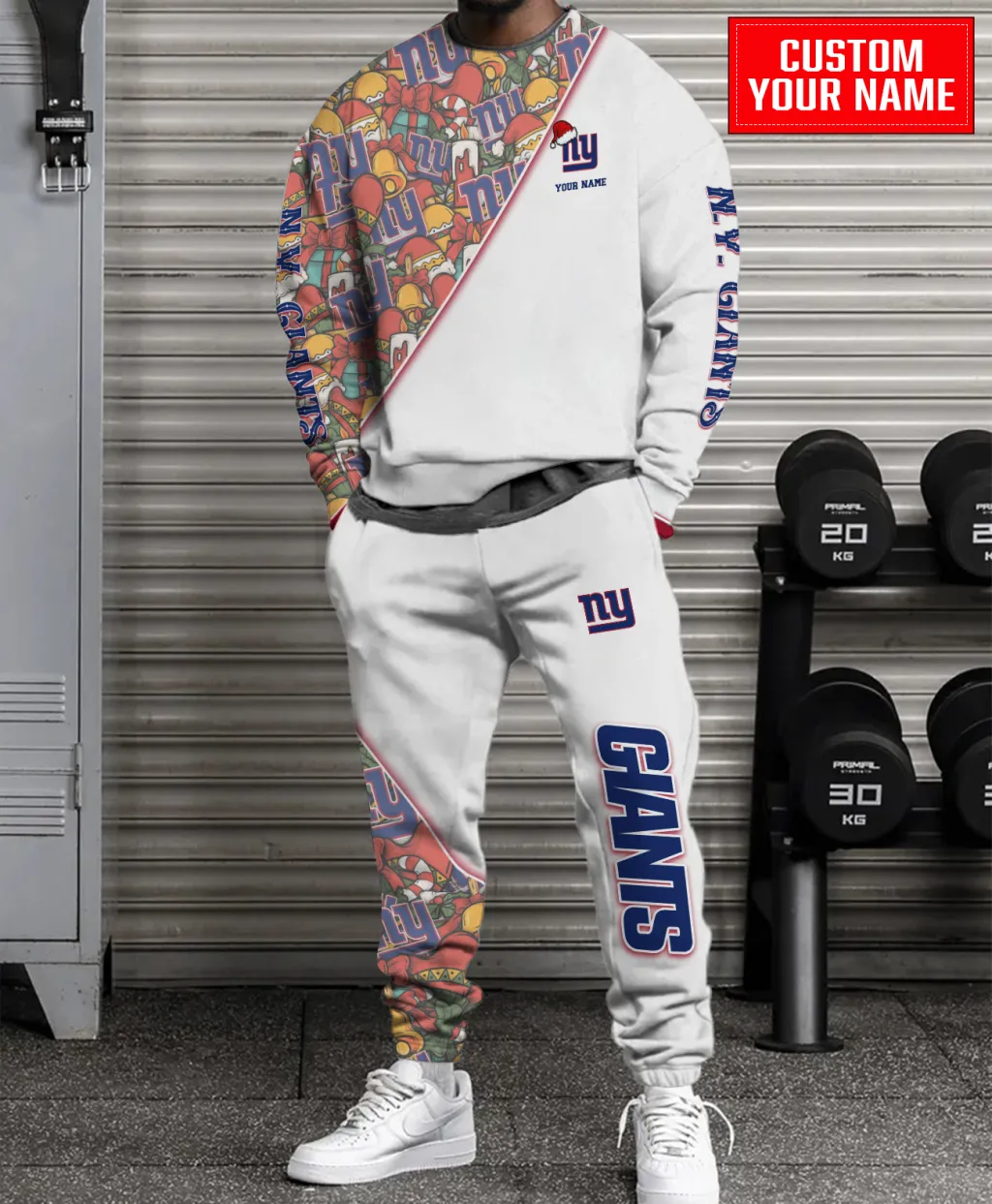 Unisex New York Giants Christmas Sweatshirt And Sweatpants Set – White