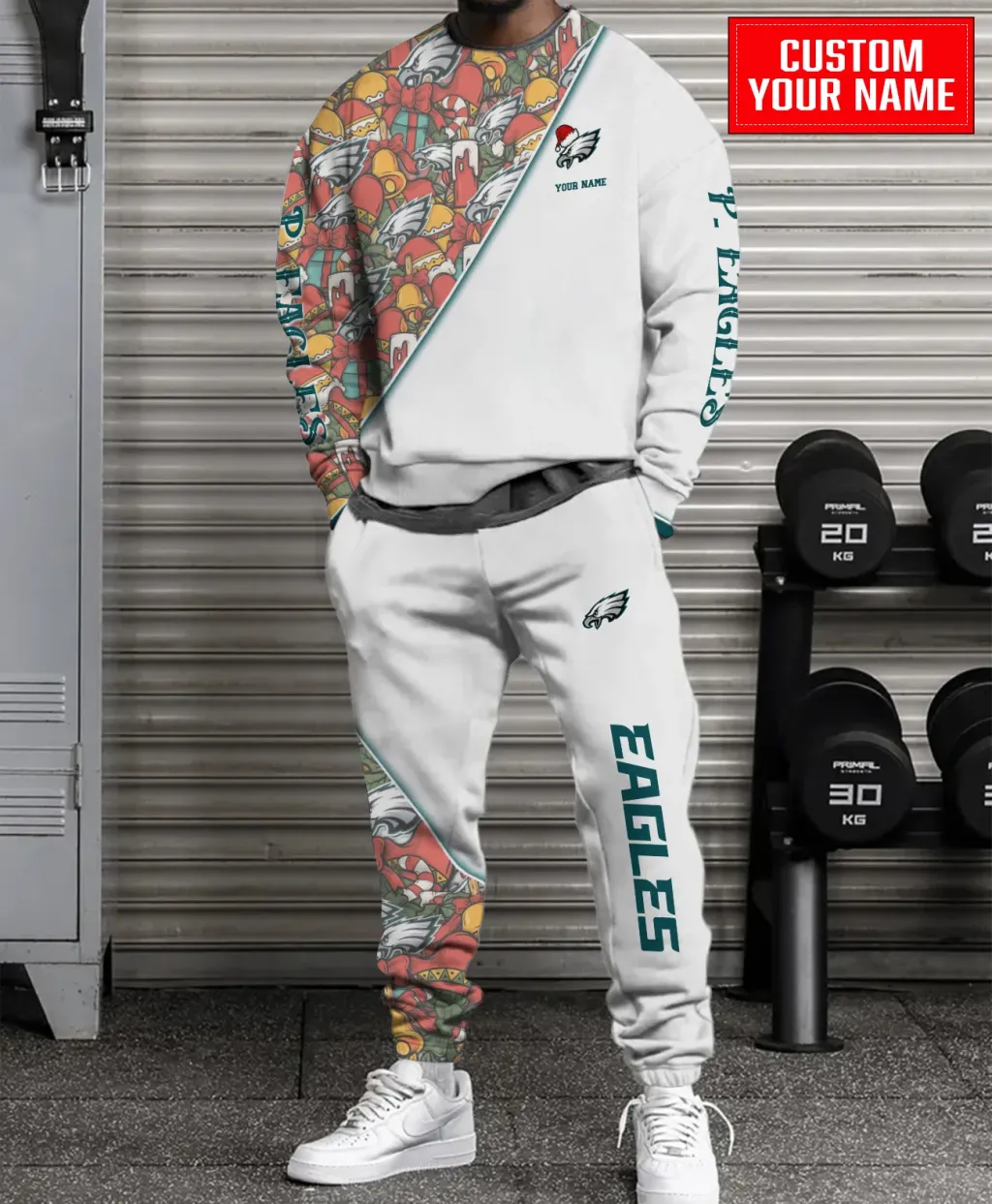 Unisex Philadelphia Eagles Christmas Sweatshirt & Sweatpants Set – White