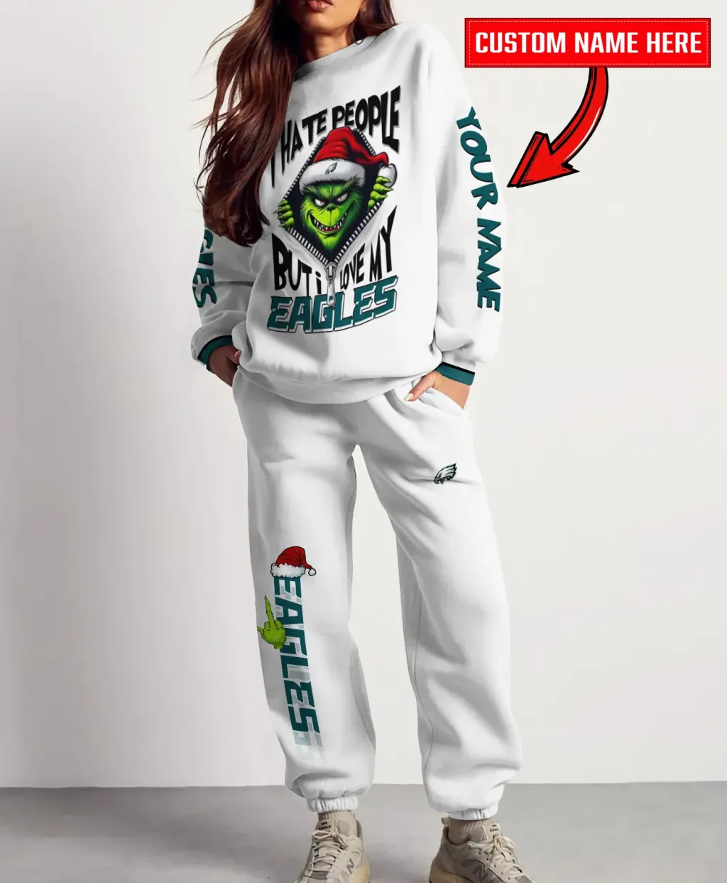 Unisex Philadelphia Eagles White Sweatshirt And Sweatpants Christmas Collection