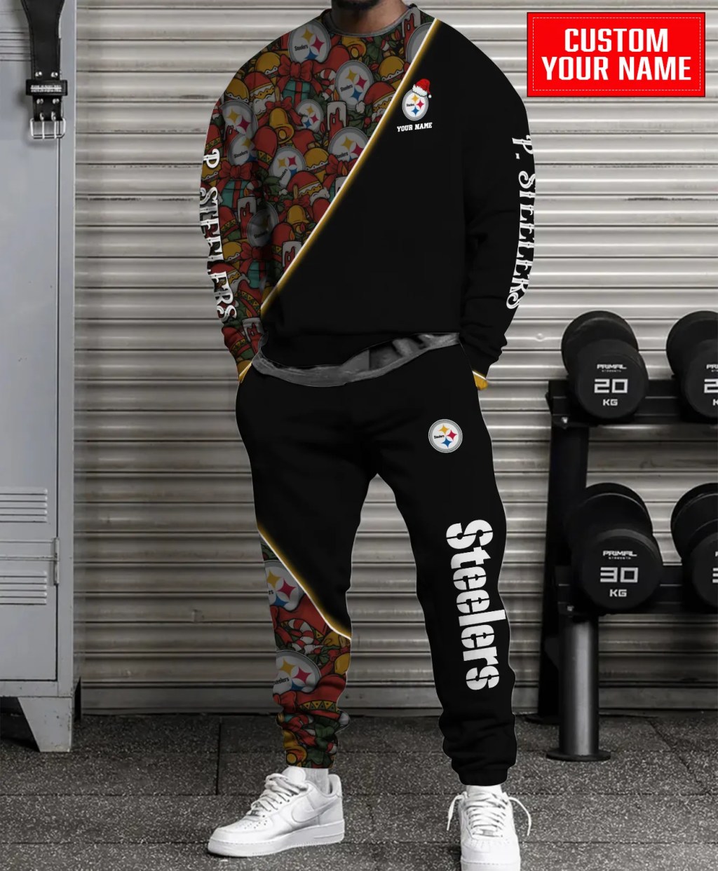 Unisex Pittsburgh Steelers Black Christmas Sweatshirt And Sweatpants Set