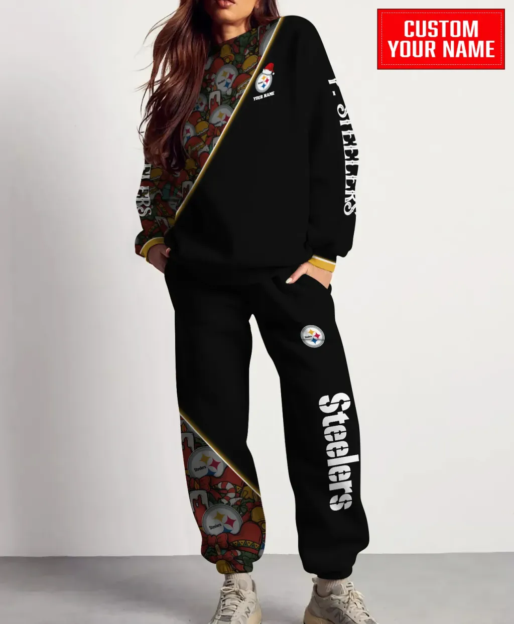 Unisex Pittsburgh Steelers Black Christmas Sweatshirt And Sweatpants Set