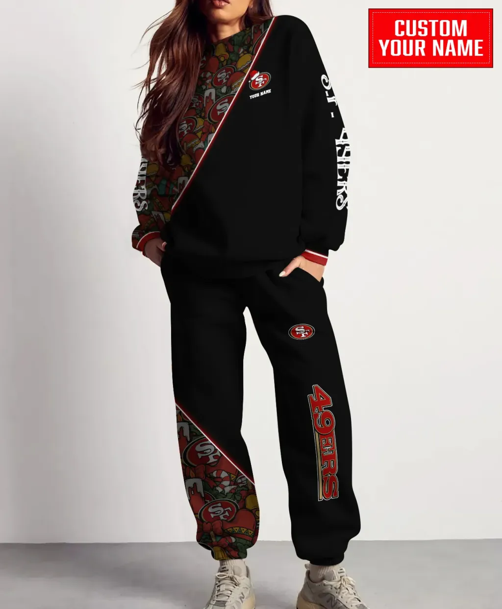 Unisex San Francisco 49Ers Christmas Pattern Sweatshirt & Sweatpants Set – Black