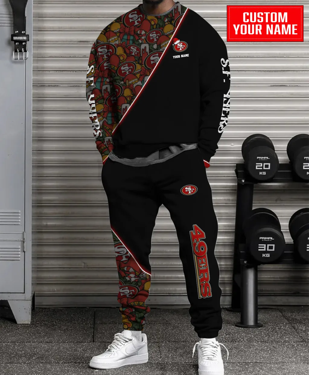 Unisex San Francisco 49Ers Christmas Pattern Sweatshirt & Sweatpants Set – Black