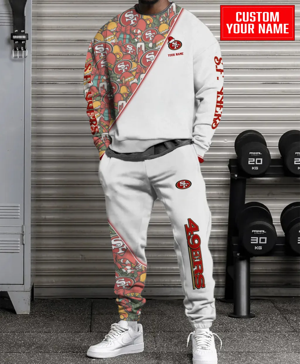 Unisex San Francisco 49Ers Christmas Pattern Sweatshirt & Sweatpants Set – White