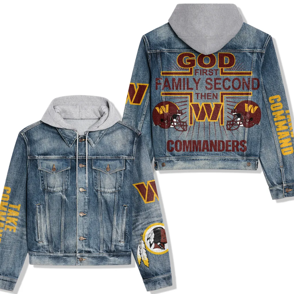 Washington Commanders Men’s Premium Hooded Denim Jacket