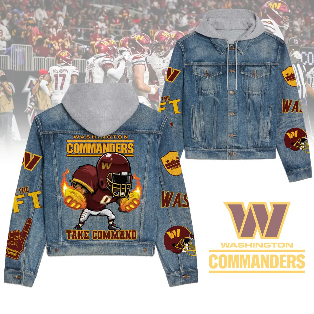 Washington Commanders Premium Hooded Denim Jacket