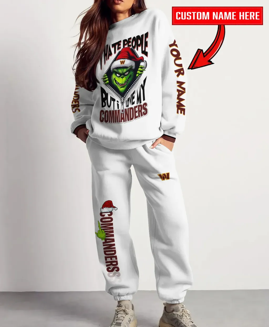 Washington Commanders White Unisex Sweatshirt & Sweatpants Christmas Collection