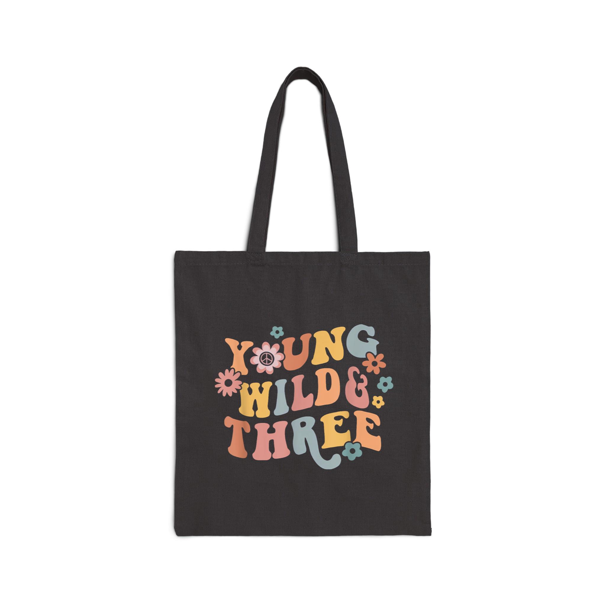 Young Wild & Three Retro Groovy 3Rd Birthday Toddler Kids Cotton Canvas Tote Bag